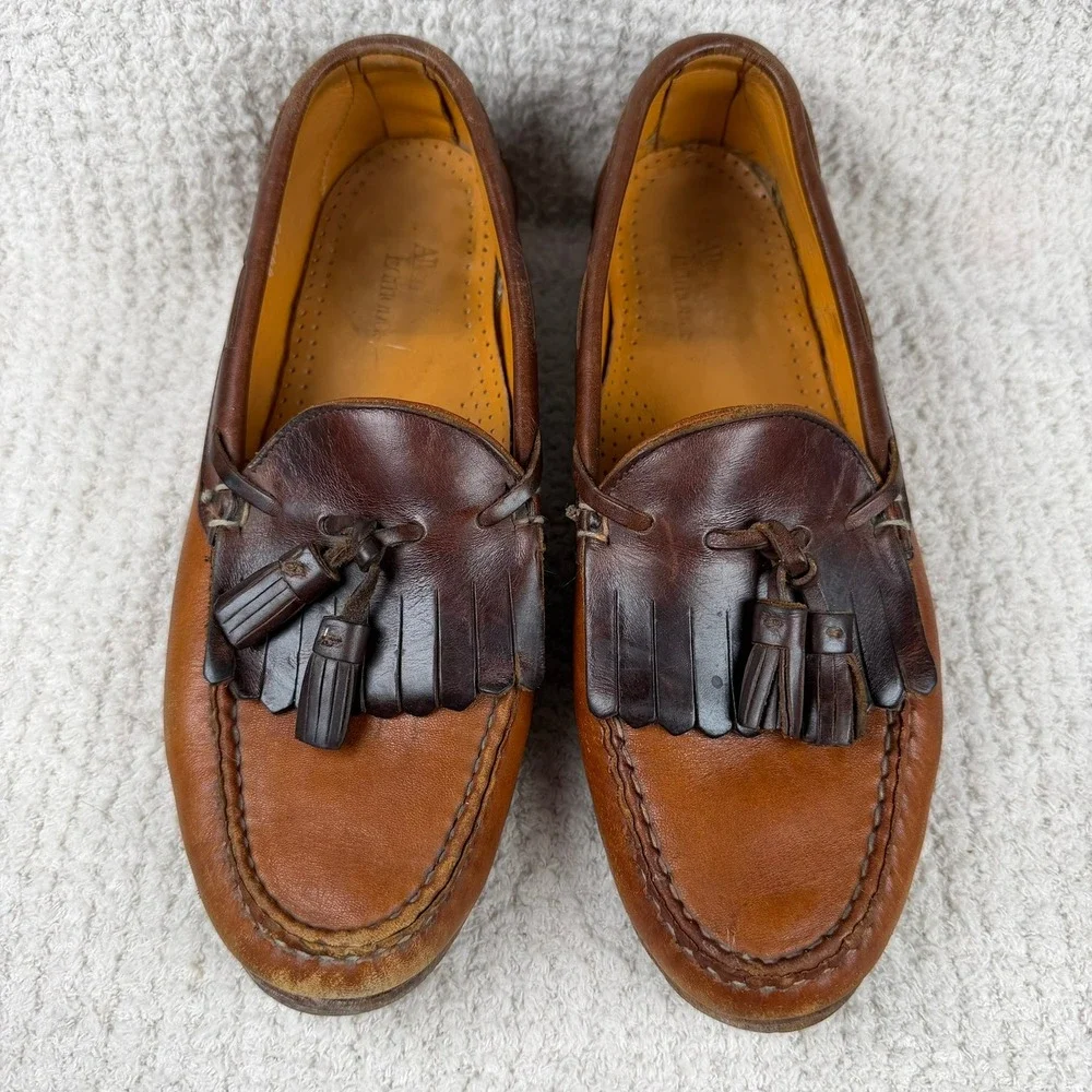 Allen Edmonds Mens 8.5 D Two Tone Brown Leather Kiltie Tassel Loafers 3038